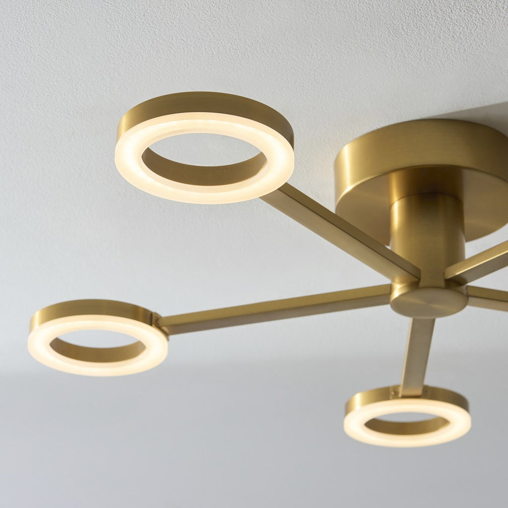 Endon Scout 5 Light Semi Flush Ceiling Light in Warm Brass