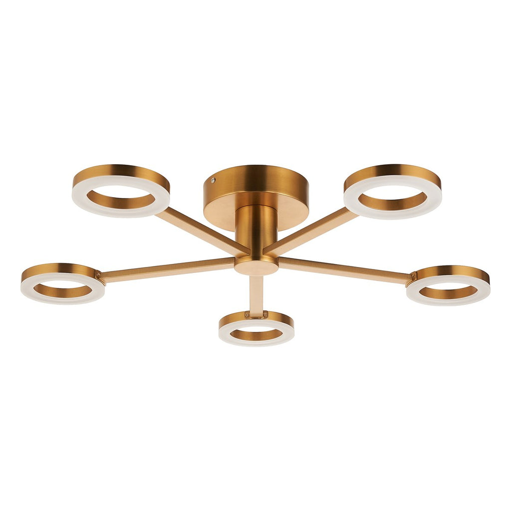 Endon Scout 5 Light Semi Flush Ceiling Light in Warm Brass