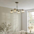 Endon Ridgeton 4 Light Pendant Light in Antique Brass with Clear Ribbed Glass