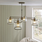 Endon Ridgeton 4 Light Pendant Light in Antique Brass with Clear Ribbed Glass