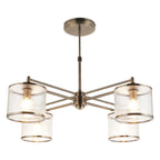 Endon Ridgeton 4 Light Pendant Light in Antique Brass with Clear Ribbed Glass