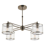 Endon Ridgeton 4 Light Pendant Light in Antique Brass with Clear Ribbed Glass