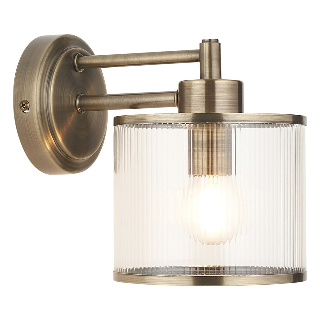Endon Ridgeton Wall Light in Antique Brass with Clear Ribbed Glass