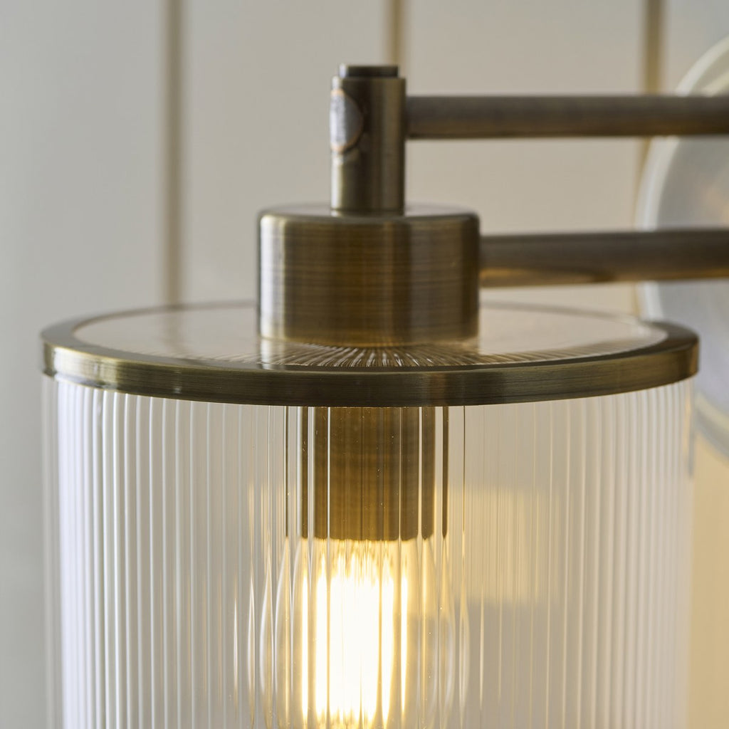 Endon Ridgeton Wall Light in Antique Brass with Clear Ribbed Glass