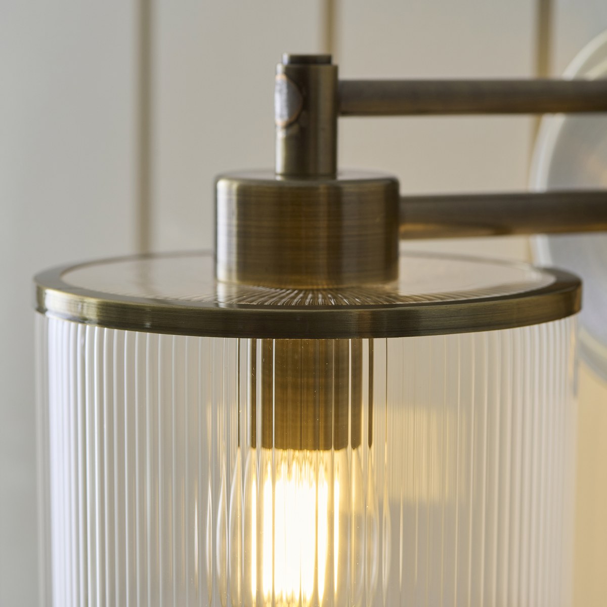 Endon Ridgeton Wall Light in Antique Brass with Clear Ribbed Glass
