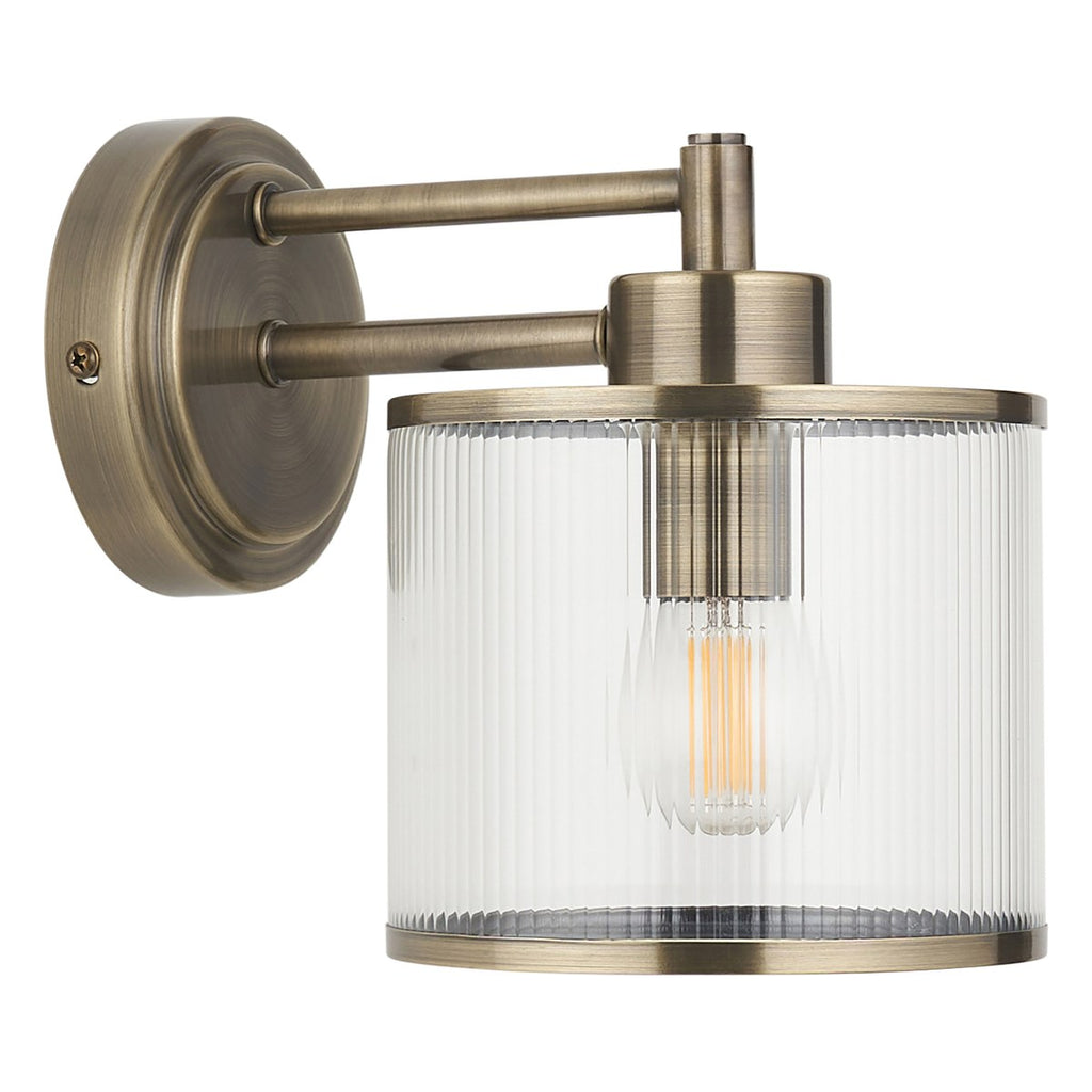 Endon Ridgeton Wall Light in Antique Brass with Clear Ribbed Glass