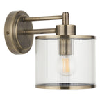 Endon Ridgeton Wall Light in Antique Brass with Clear Ribbed Glass