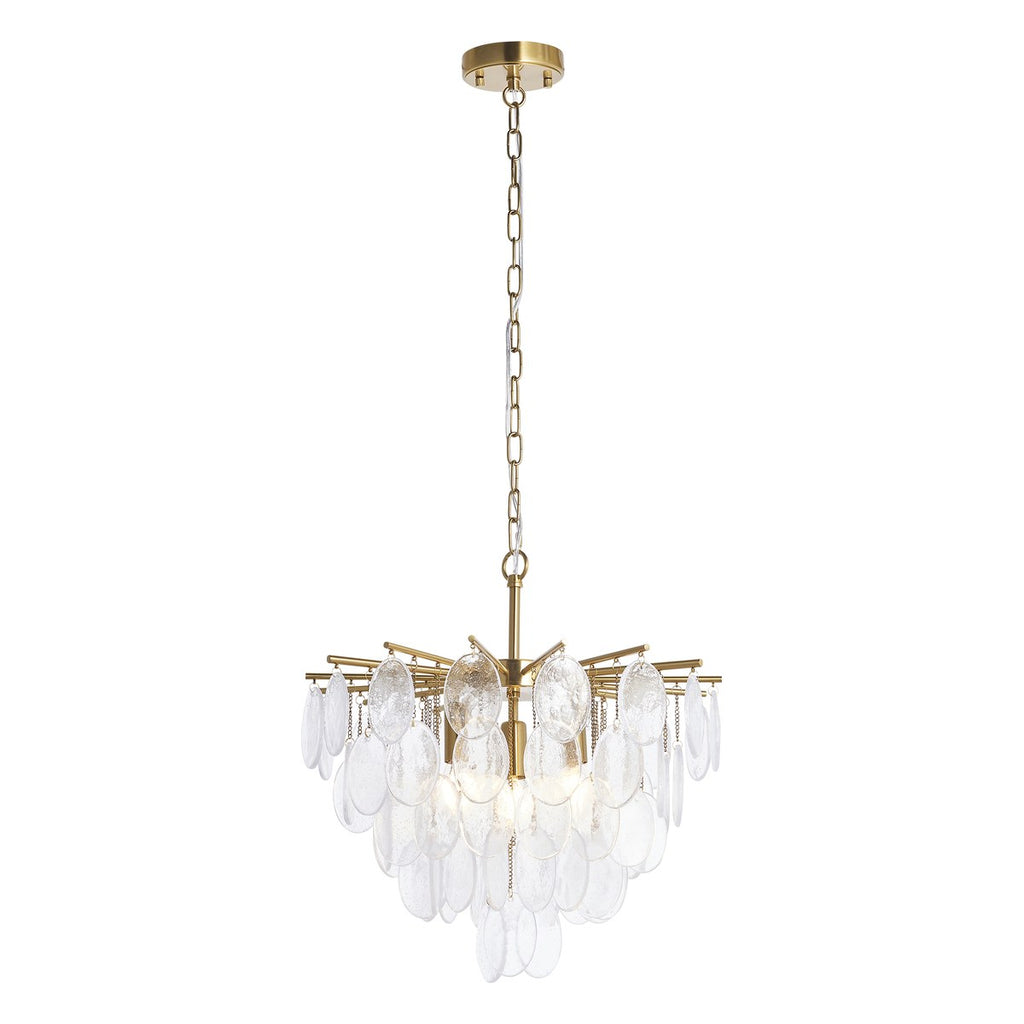 Endon Loretta 3 Light Pendant Light in Brushed Aged Brass with Clear Bubble Glass