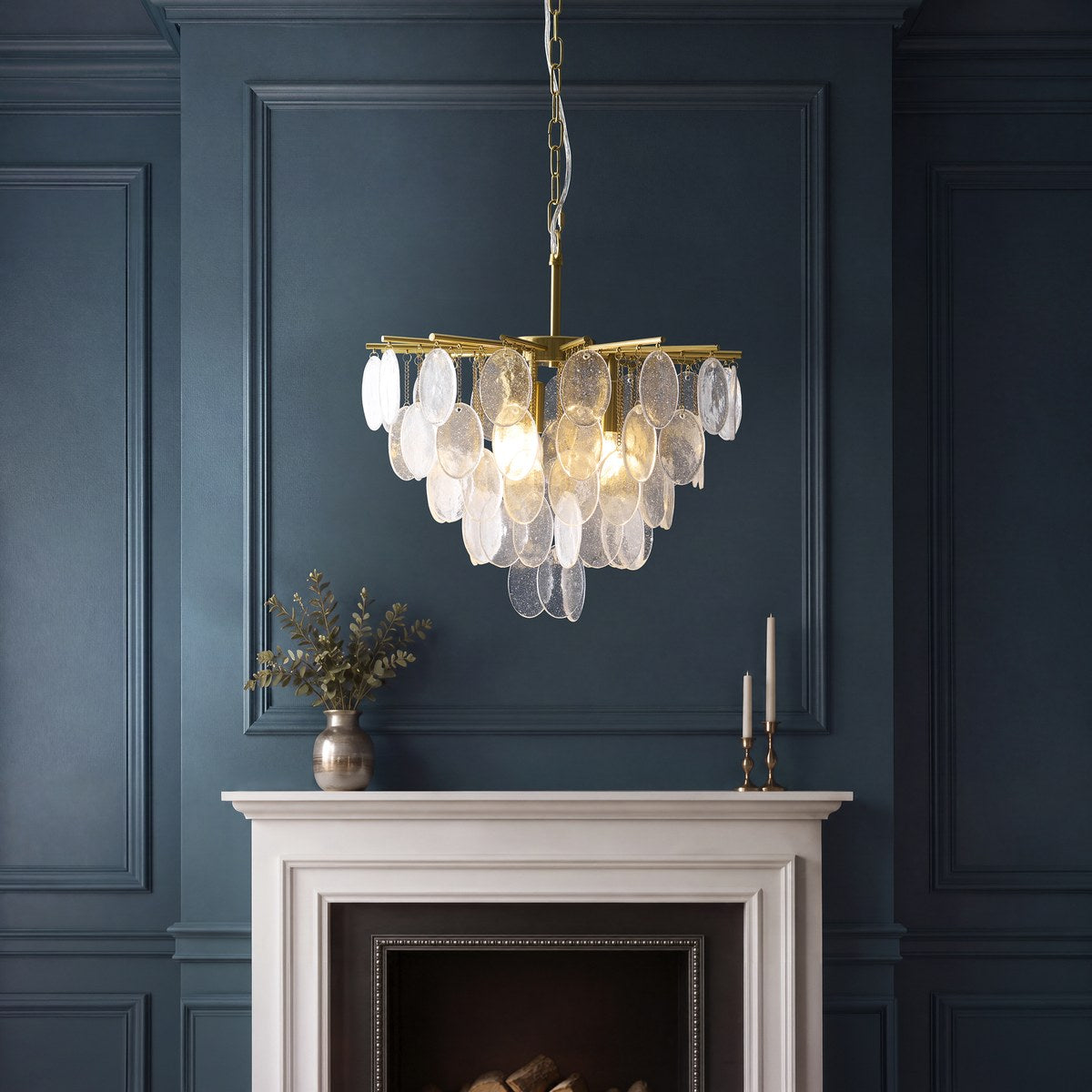 Endon Loretta 3 Light Pendant Light in Brushed Aged Brass with Clear Bubble Glass