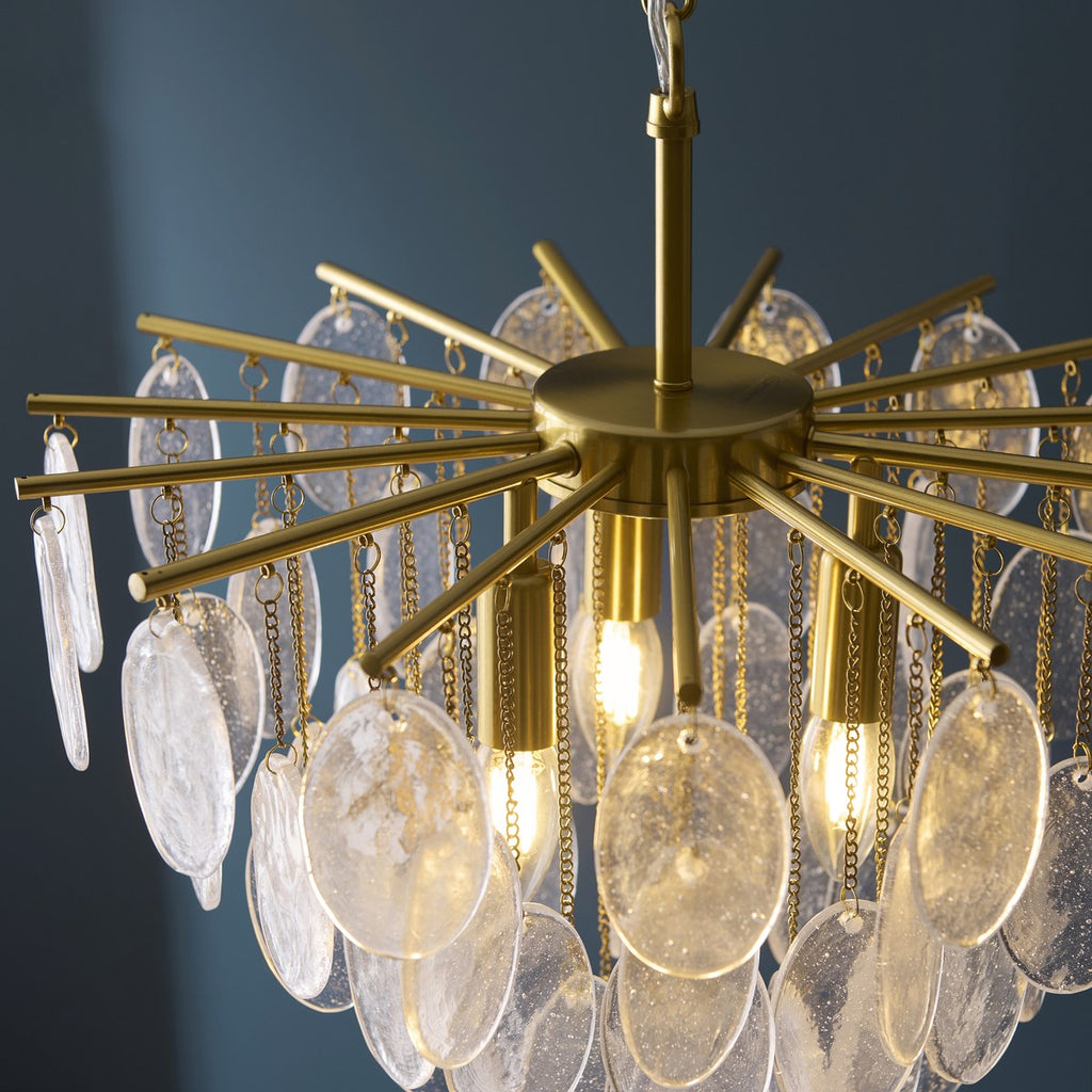 Endon Loretta 3 Light Pendant Light in Brushed Aged Brass with Clear Bubble Glass