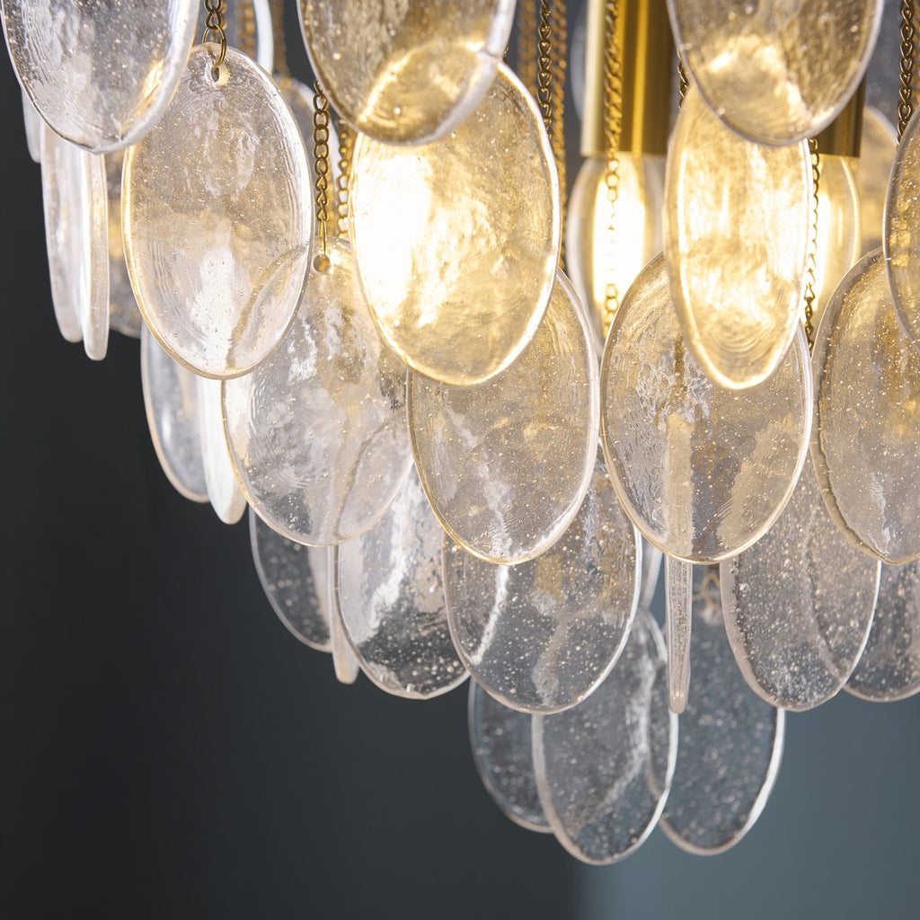Endon Loretta 3 Light Pendant Light in Brushed Aged Brass with Clear Bubble Glass