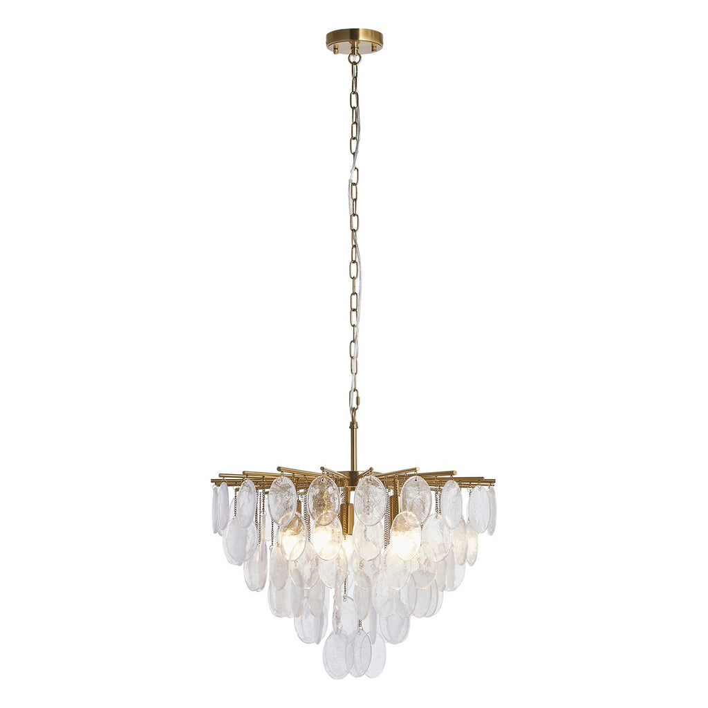 Endon Loretta 5 Light Pendant Light in Brushed Aged Brass with Clear Bubble Glass