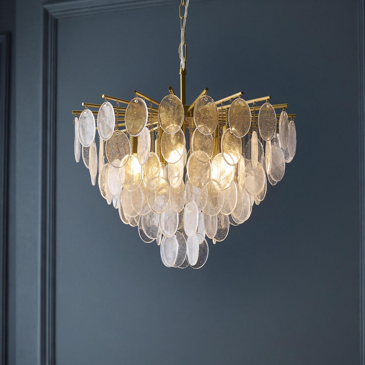 Endon Loretta 5 Light Pendant Light in Brushed Aged Brass with Clear Bubble Glass