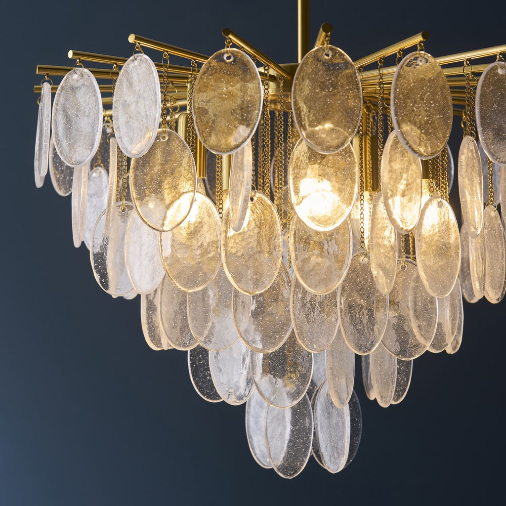 Endon Loretta 5 Light Pendant Light in Brushed Aged Brass with Clear Bubble Glass