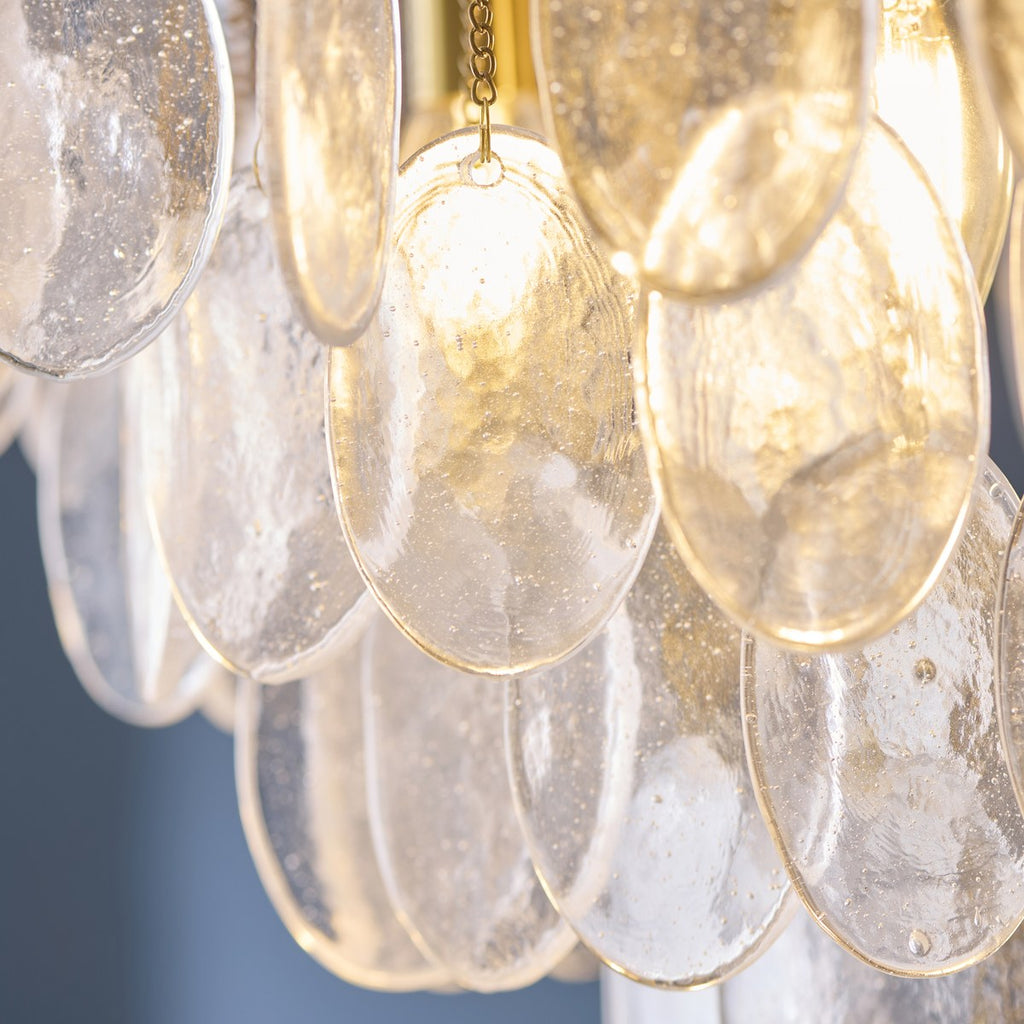 Endon Loretta 5 Light Pendant Light in Brushed Aged Brass with Clear Bubble Glass