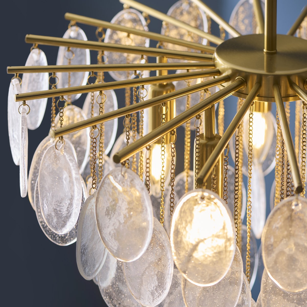 Endon Loretta 5 Light Pendant Light in Brushed Aged Brass with Clear Bubble Glass