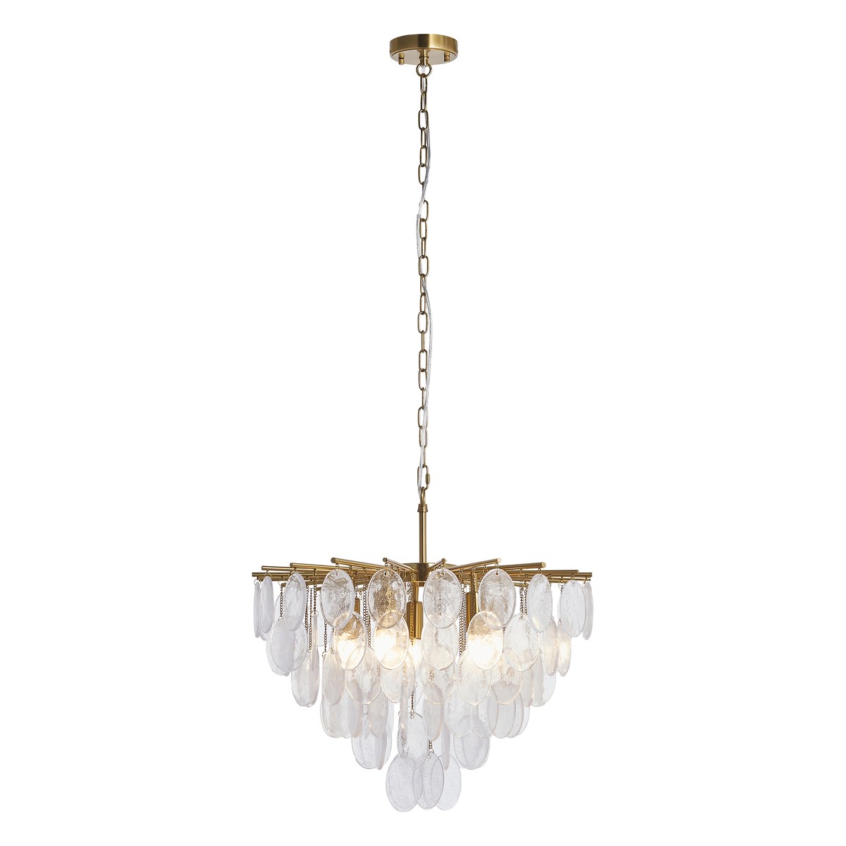 Endon Loretta 5 Light Pendant Light in Brushed Aged Brass with Clear Bubble Glass