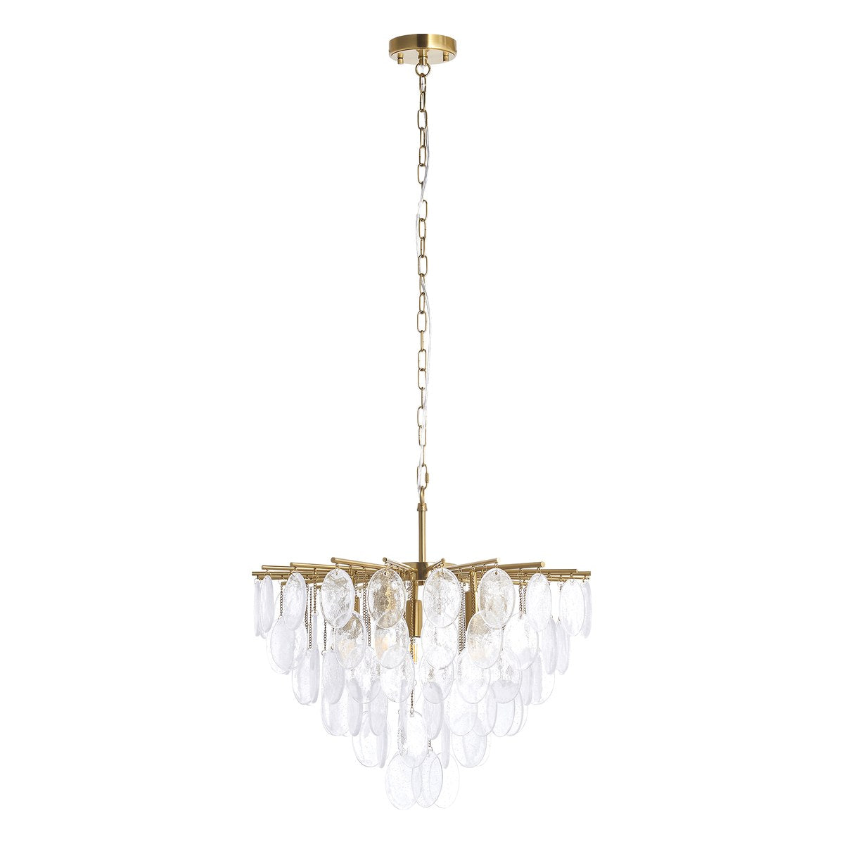Endon Loretta 5 Light Pendant Light in Brushed Aged Brass with Clear Bubble Glass