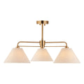 Endon Wallbridge 3 Light Semi Flush Ceiling Light in Brushed Aged Brass with Natural Linen Shades