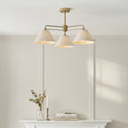 Endon Wallbridge 3 Light Semi Flush Ceiling Light in Brushed Aged Brass with Natural Linen Shades