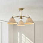 Endon Wallbridge 3 Light Semi Flush Ceiling Light in Brushed Aged Brass with Natural Linen Shades