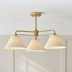 Endon Wallbridge 3 Light Semi Flush Ceiling Light in Brushed Aged Brass with Natural Linen Shades