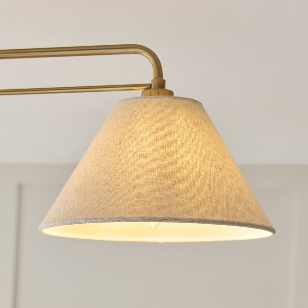 Endon Wallbridge 3 Light Semi Flush Ceiling Light in Brushed Aged Brass with Natural Linen Shades