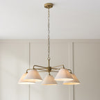 Endon Wallbridge 5 Light Pendant Light in Brushed Aged Brass with Natural Linen Shades