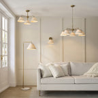 Endon Wallbridge 5 Light Pendant Light in Brushed Aged Brass with Natural Linen Shades
