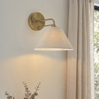Endon Wallbridge Wall Light in Brushed Aged Brass with Natural Linen Shade