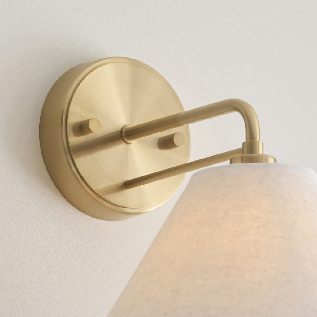 Endon Wallbridge Wall Light in Brushed Aged Brass with Natural Linen Shade