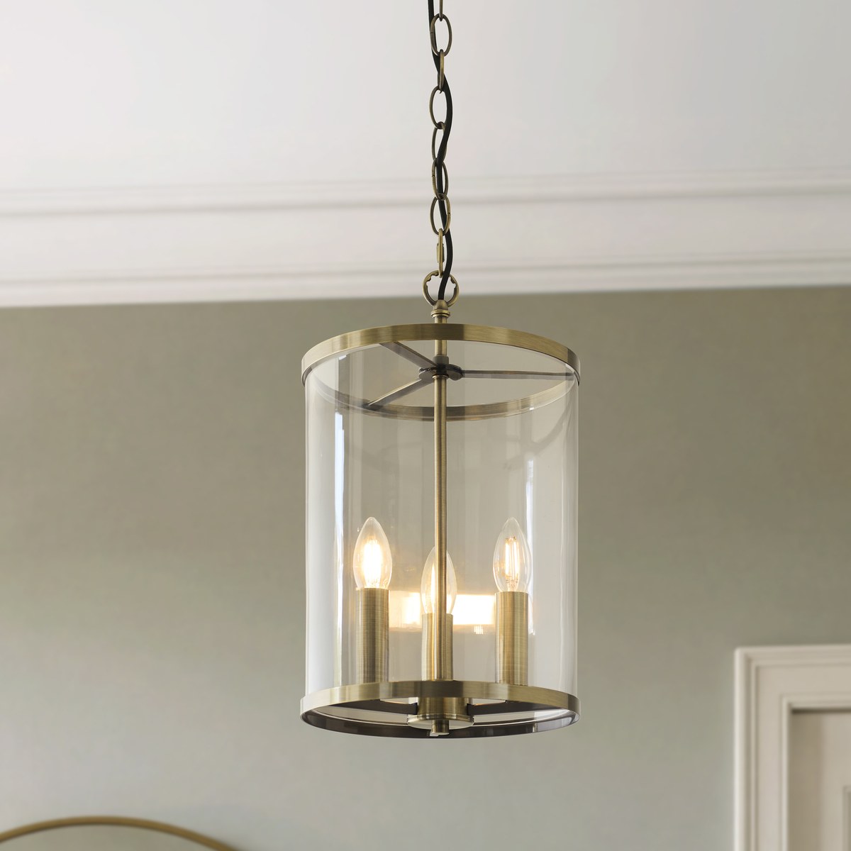 Endon Hebden 3 Light Pendant Light in Antique Brass with Clear Glass
