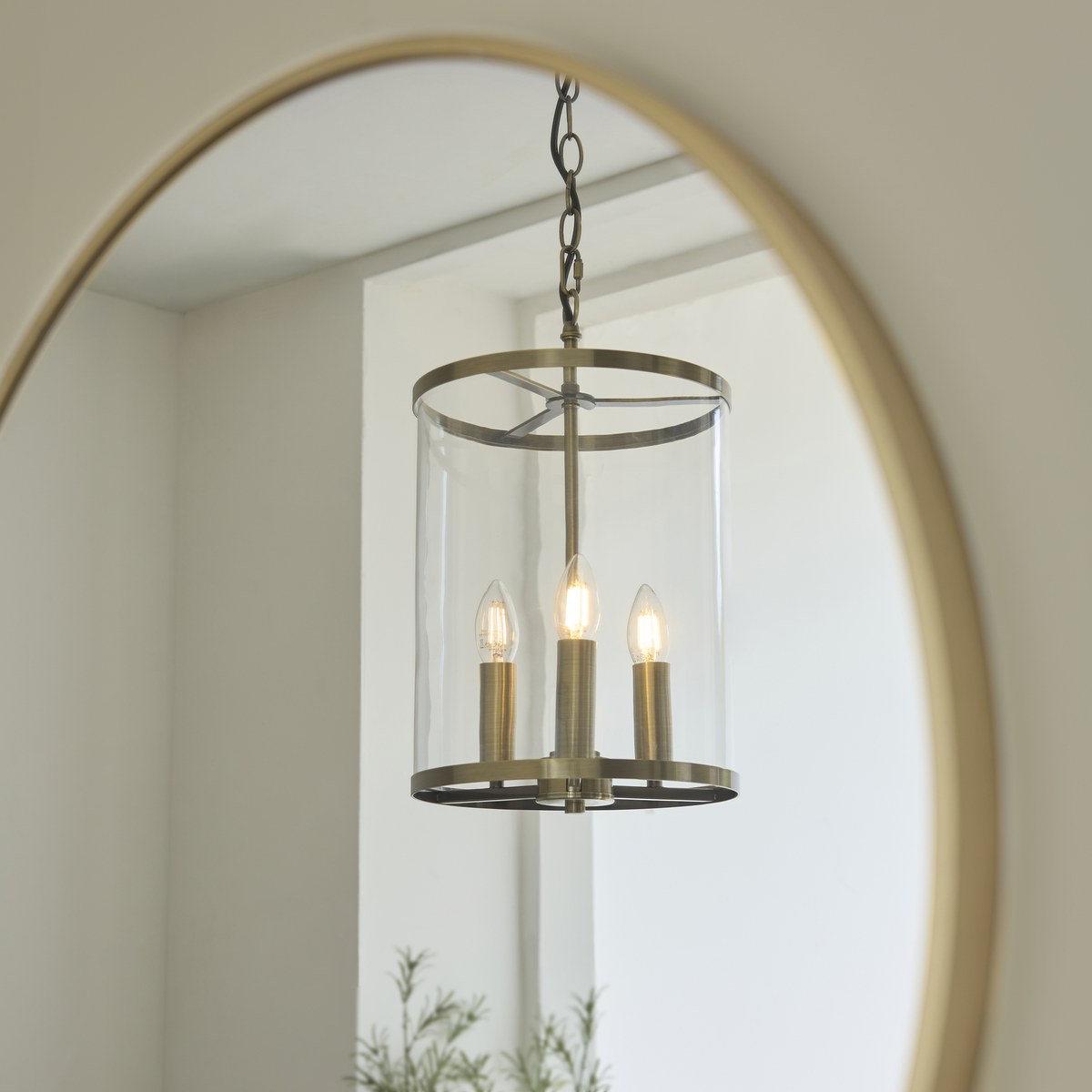 Endon Hebden 3 Light Pendant Light in Antique Brass with Clear Glass