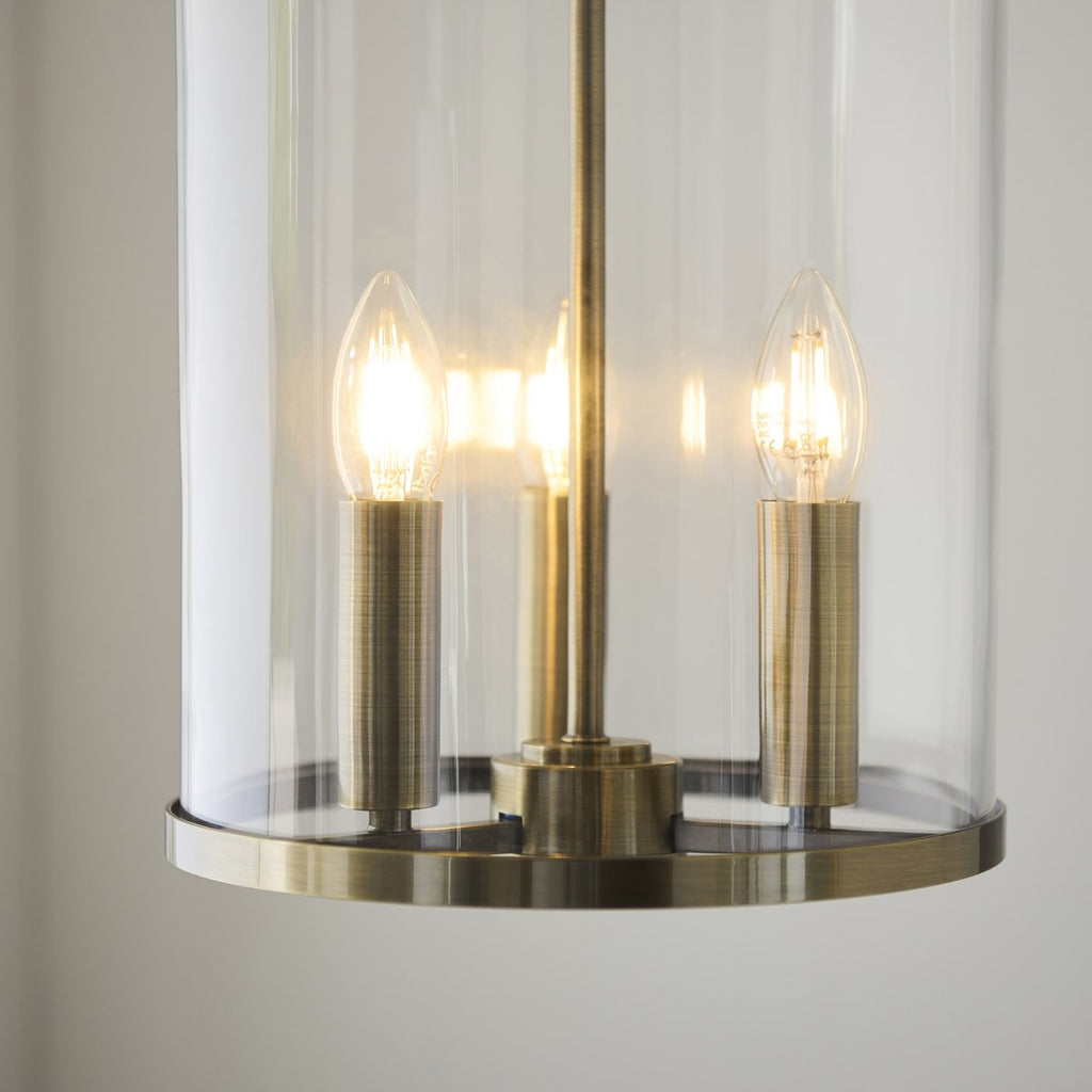Endon Hebden 3 Light Pendant Light in Antique Brass with Clear Glass