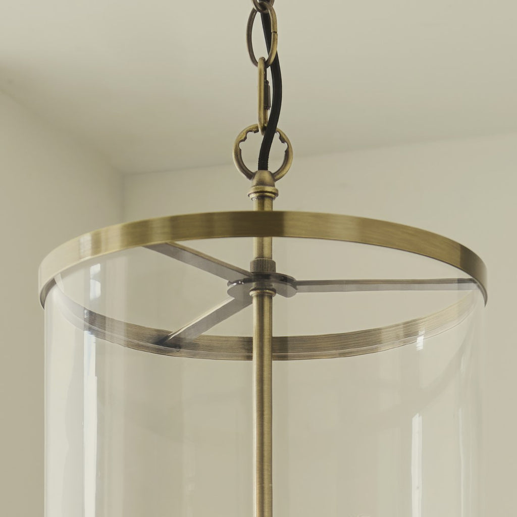 Endon Hebden 3 Light Pendant Light in Antique Brass with Clear Glass