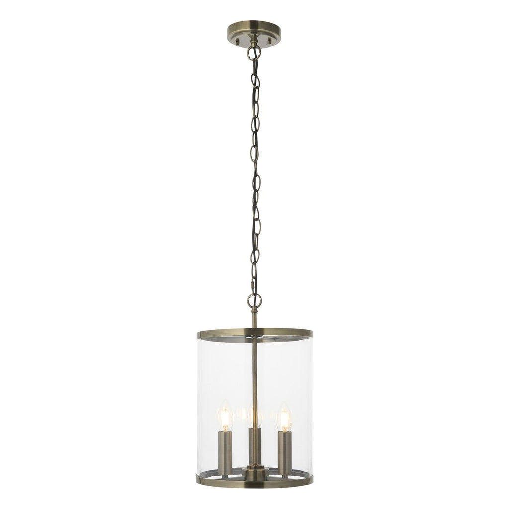 Endon Hebden 3 Light Pendant Light in Antique Brass with Clear Glass