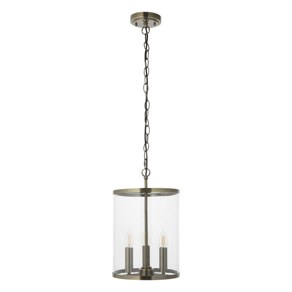 Endon Hebden 3 Light Pendant Light in Antique Brass with Clear Glass