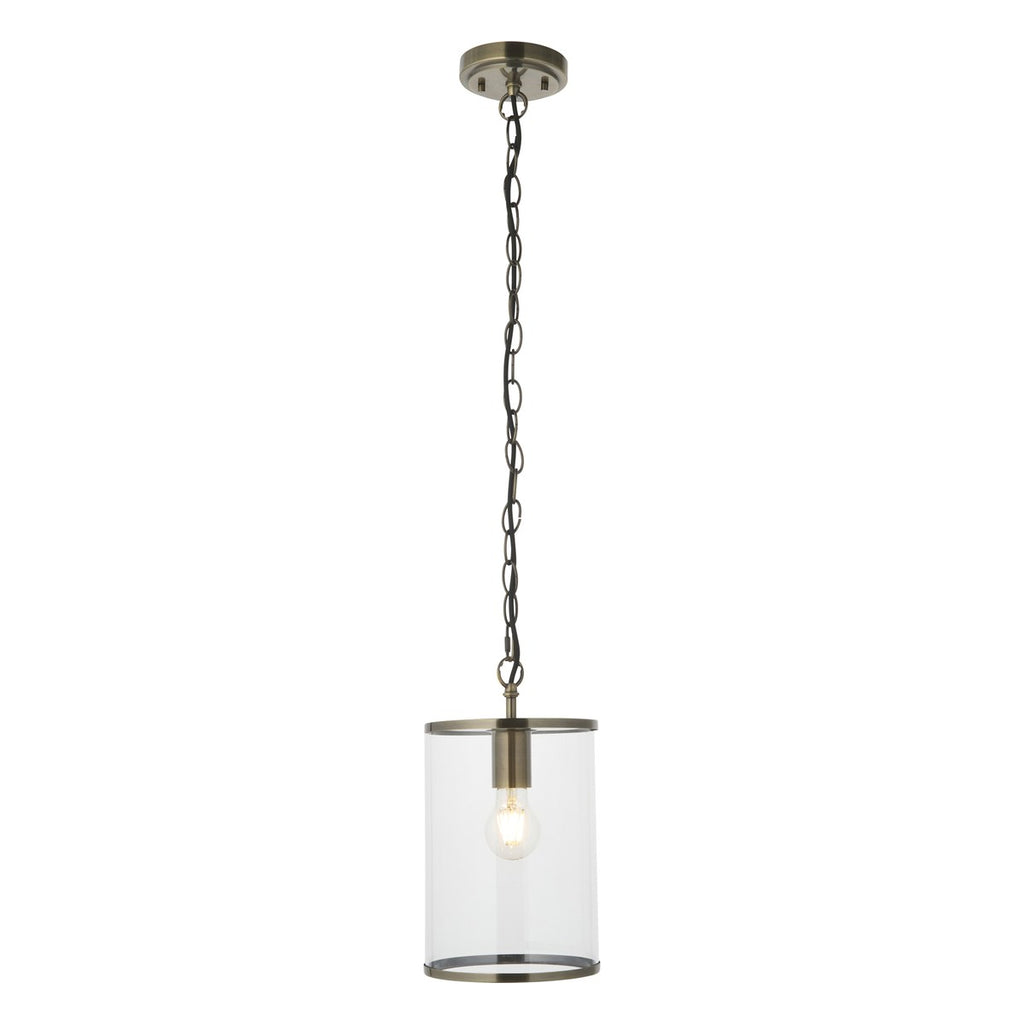 Endon Hebden Pendant Light in Antique Brass with Clear Glass