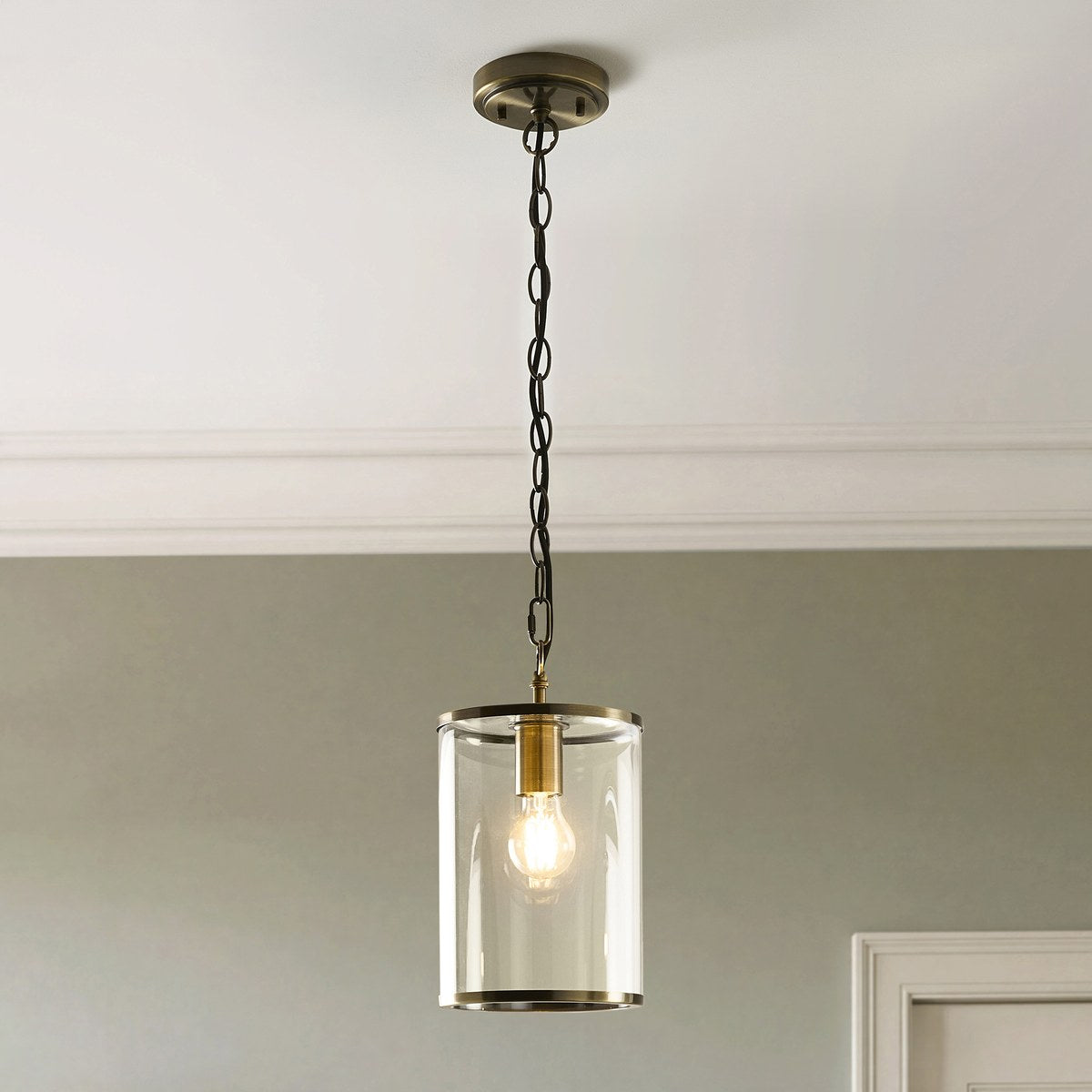 Endon Hebden Pendant Light in Antique Brass with Clear Glass