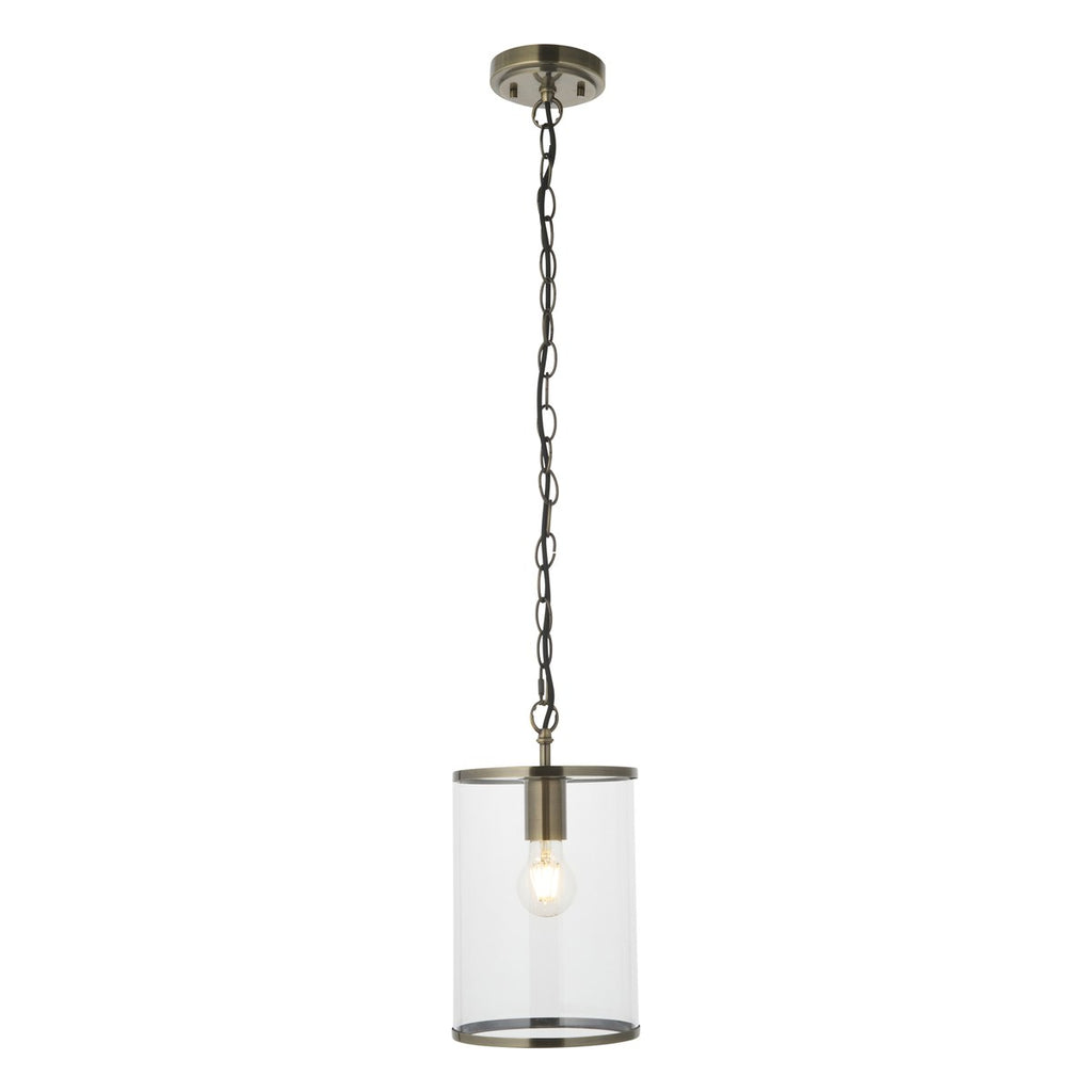 Endon Hebden Pendant Light in Antique Brass with Clear Glass