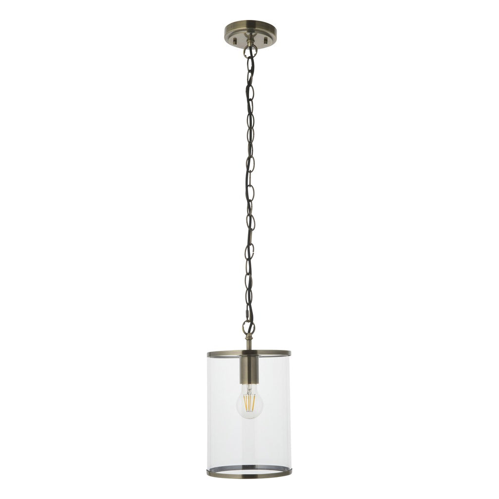 Endon Hebden Pendant Light in Antique Brass with Clear Glass