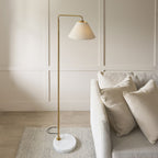 Endon Wallbridge Floor Lamp in Brushed Aged Brass with Natural Linen Shade