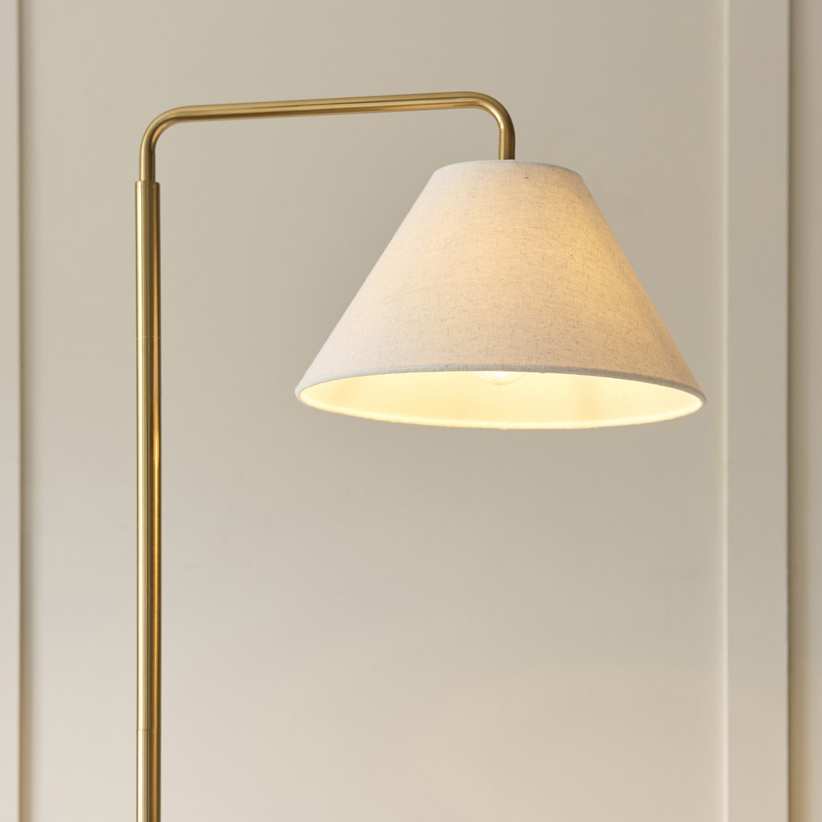 Endon Wallbridge Floor Lamp in Brushed Aged Brass with Natural Linen Shade