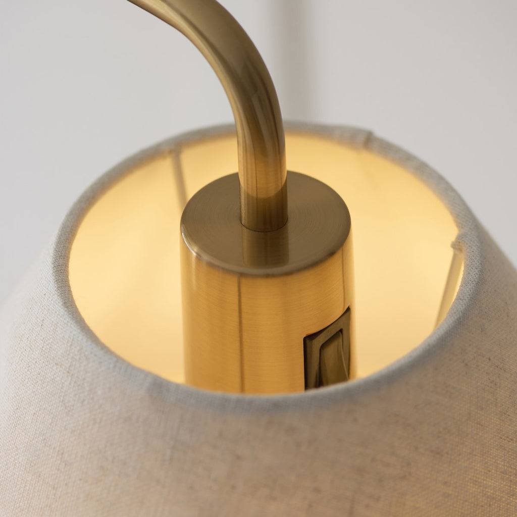 Endon Wallbridge Floor Lamp in Brushed Aged Brass with Natural Linen Shade