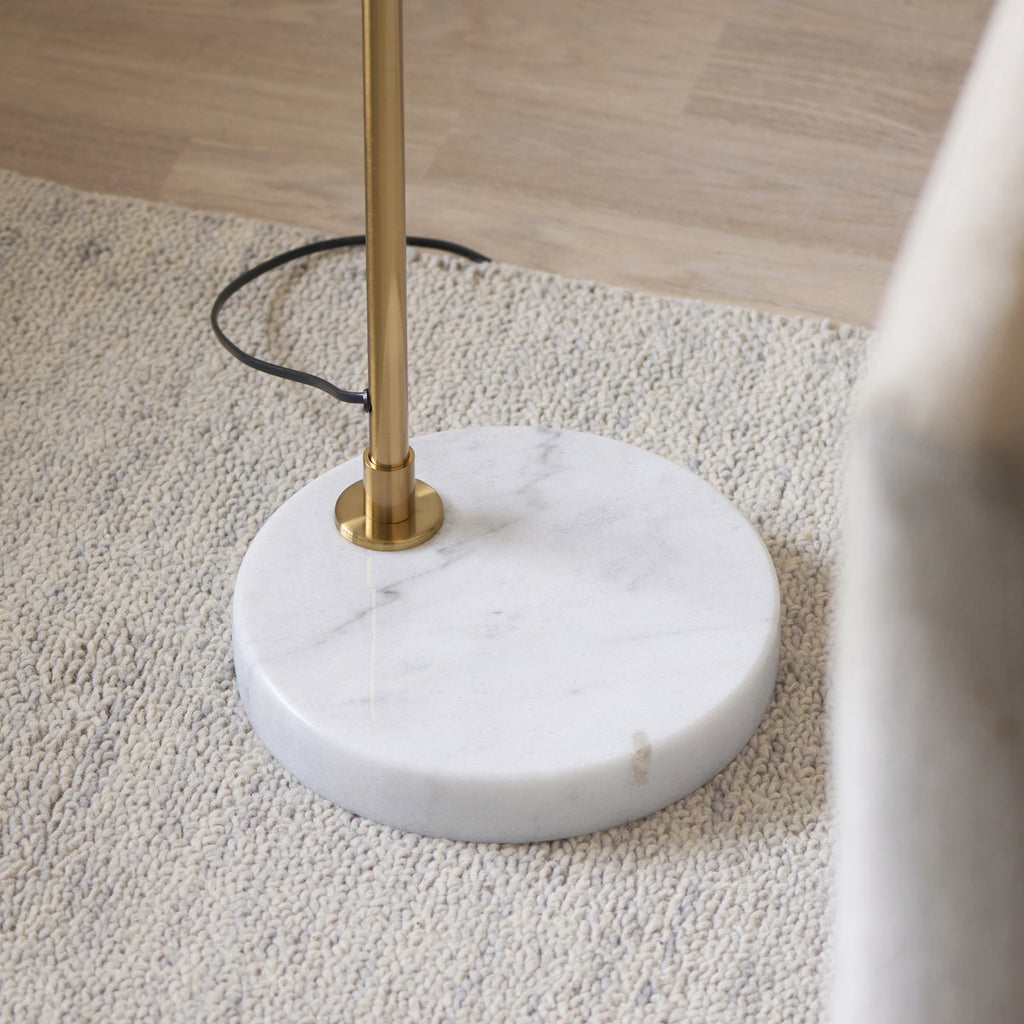 Endon Wallbridge Floor Lamp in Brushed Aged Brass with Natural Linen Shade