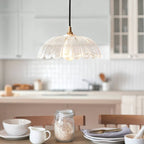 Endon Eltham and Carnation Pendant Light Clear Glass and Brushed Aged Brass With Black Braided Cable