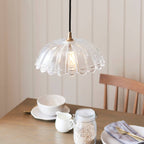 Endon Eltham and Carnation Pendant Light Clear Glass and Brushed Aged Brass With Black Braided Cable