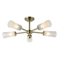 Endon Avelyn 5 Light Semi Flush Ceiling Light in Antique Brass with Clear Ribbed Glass