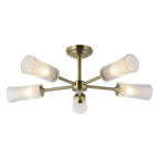 Endon Avelyn 5 Light Semi Flush Ceiling Light in Antique Brass with Clear Ribbed Glass