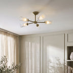 Endon Avelyn 5 Light Semi Flush Ceiling Light in Antique Brass with Clear Ribbed Glass